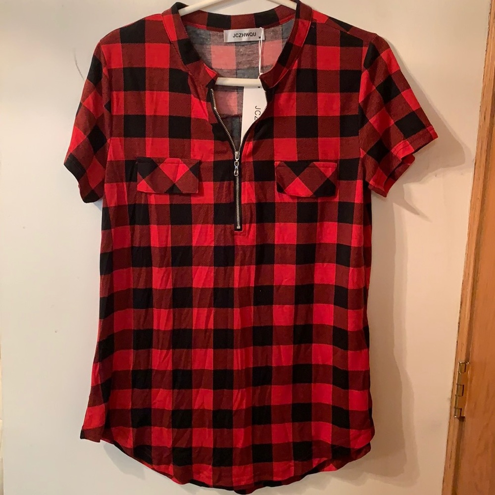 JCZHWQU Zip Up Plaid V Neck